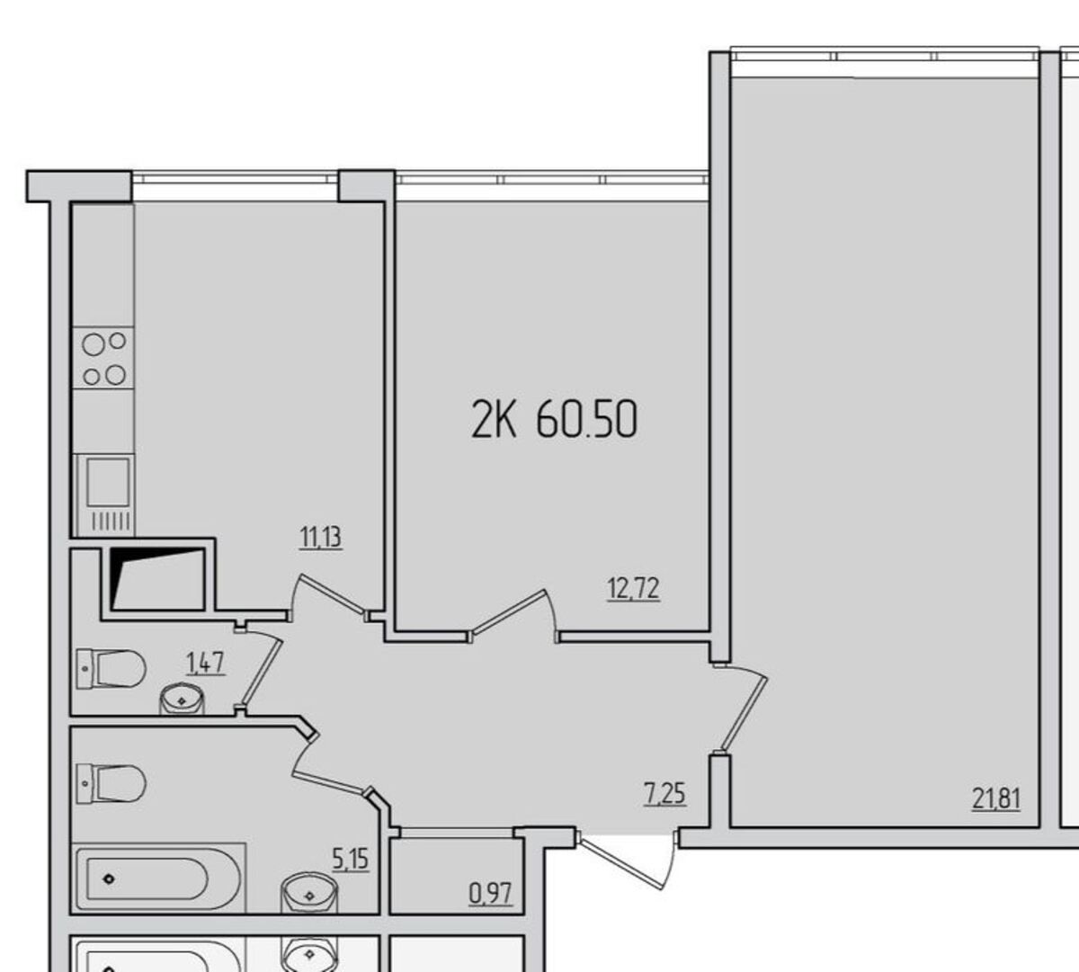 2-кімнатна квартира в 53 Перлині