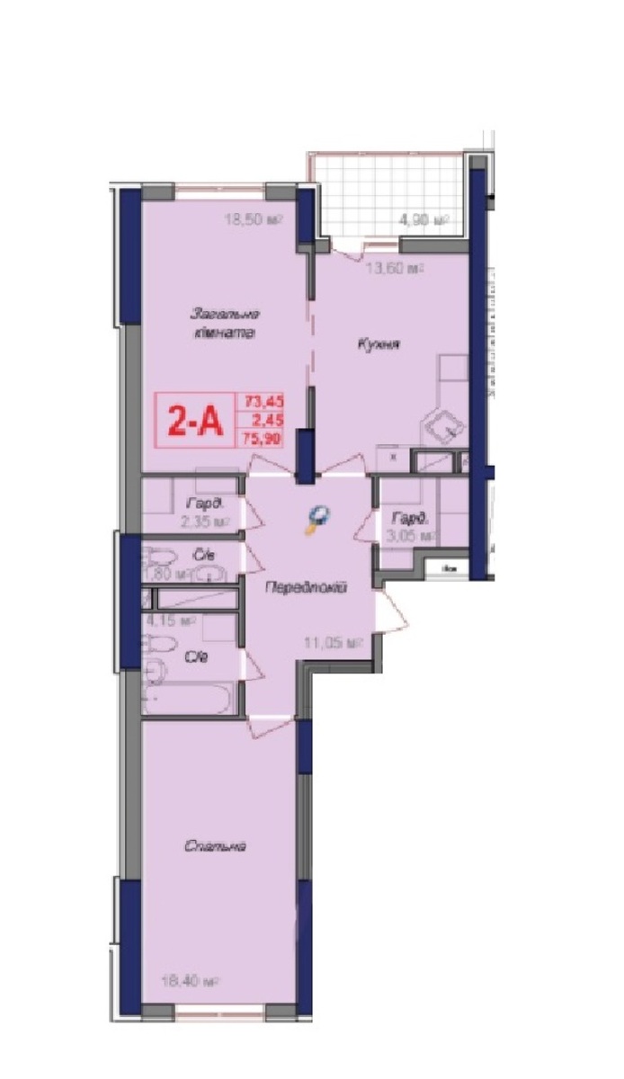 2- комнатная квартира в жилом комплексе Аврора