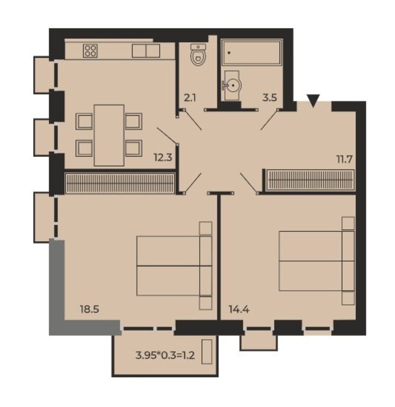 2 комнатная квартира в Бисквитном переулке